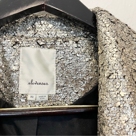 Anthropologie Elevenses Cropped Jacket Gold Foil Wool Bolero XS Preppy Academia - Picture 7 of 10